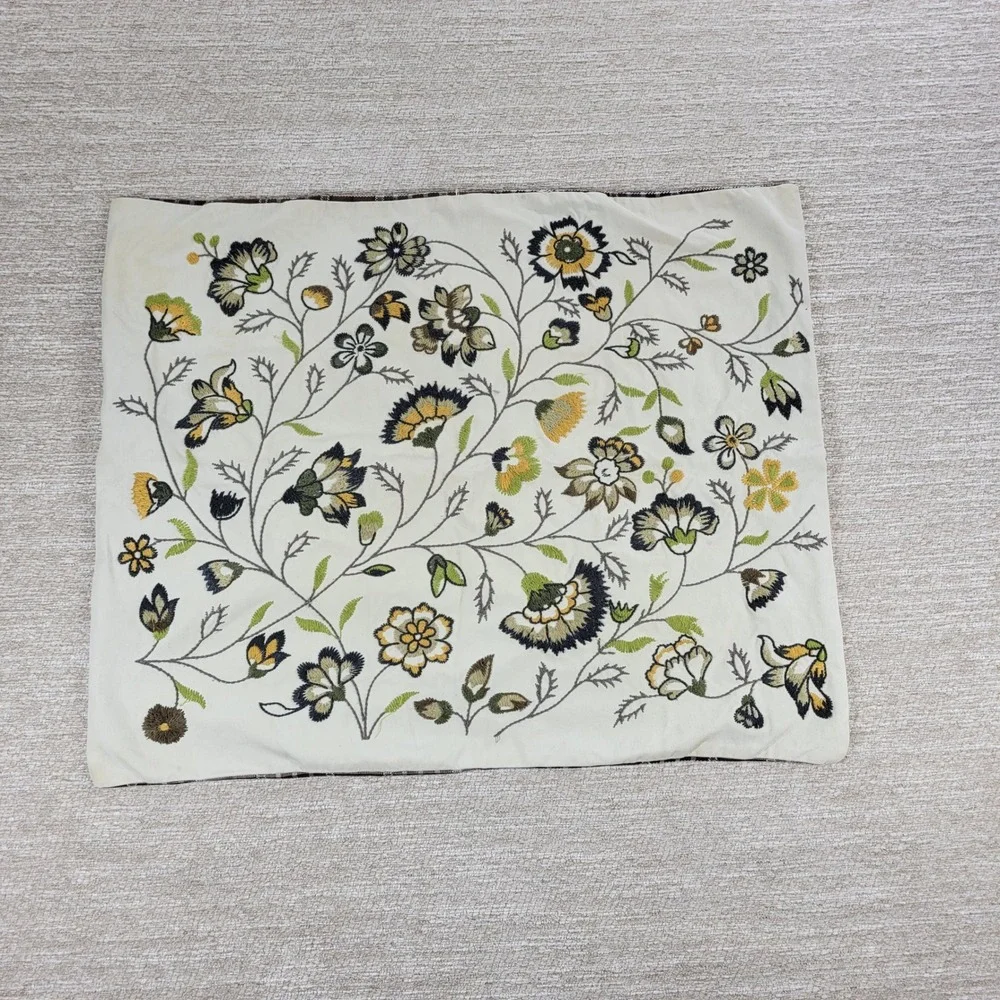 IKEA Alvine Lov Embroidered Floral Pillow Cover 20x24 Cream Cotton Plaid Back - Picture 16 of 16